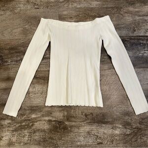 rag & bone Off-White Ribbed Off the Shoulder Long Sleeve Top (C)